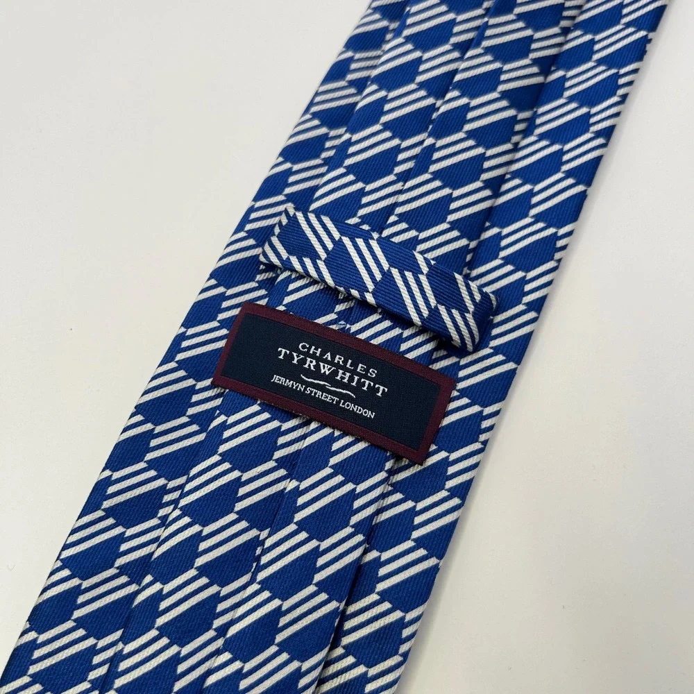 Charles Tyrwhitt Mens Blue White Geometric Hexagon Silk Tie RN116036